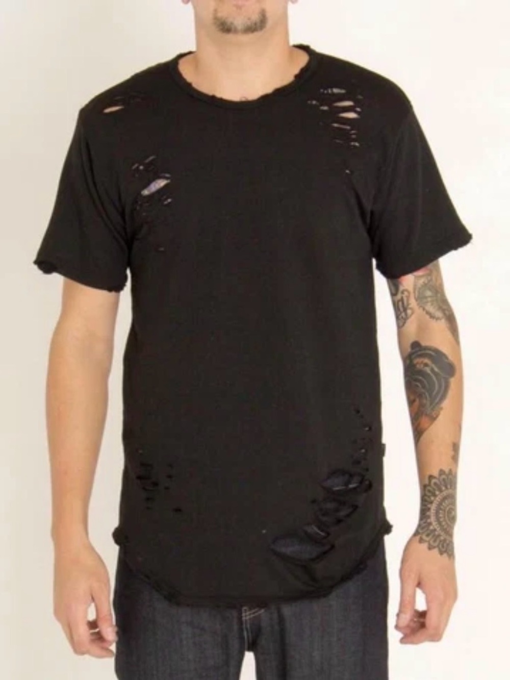 EPTM Men's Black Distressed Short-Sleeve Tee Size M